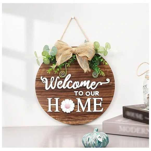 Interchangeable Welcome Sign Front Door, Seasonal Welcome Round Fall Wood Wreath - Picture 1 of 9